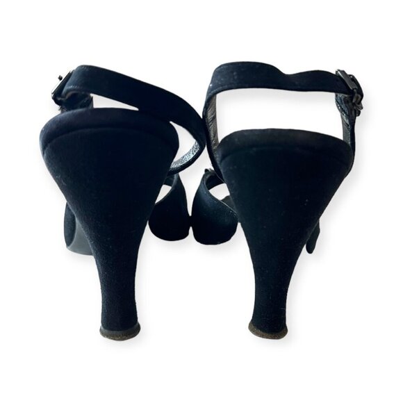 Vintage Herbert Levine Black Suede Rhinestone Bow Slingback Heels 1940-50s Sz 6M - Picture 5 of 16